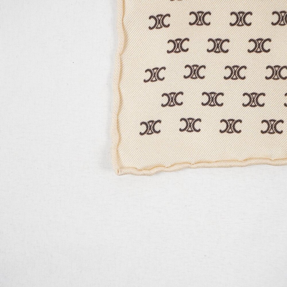 Celine Silk Triomphe Monogram Square Scarf In Beige And Brown NWT - Picture 6 of 11